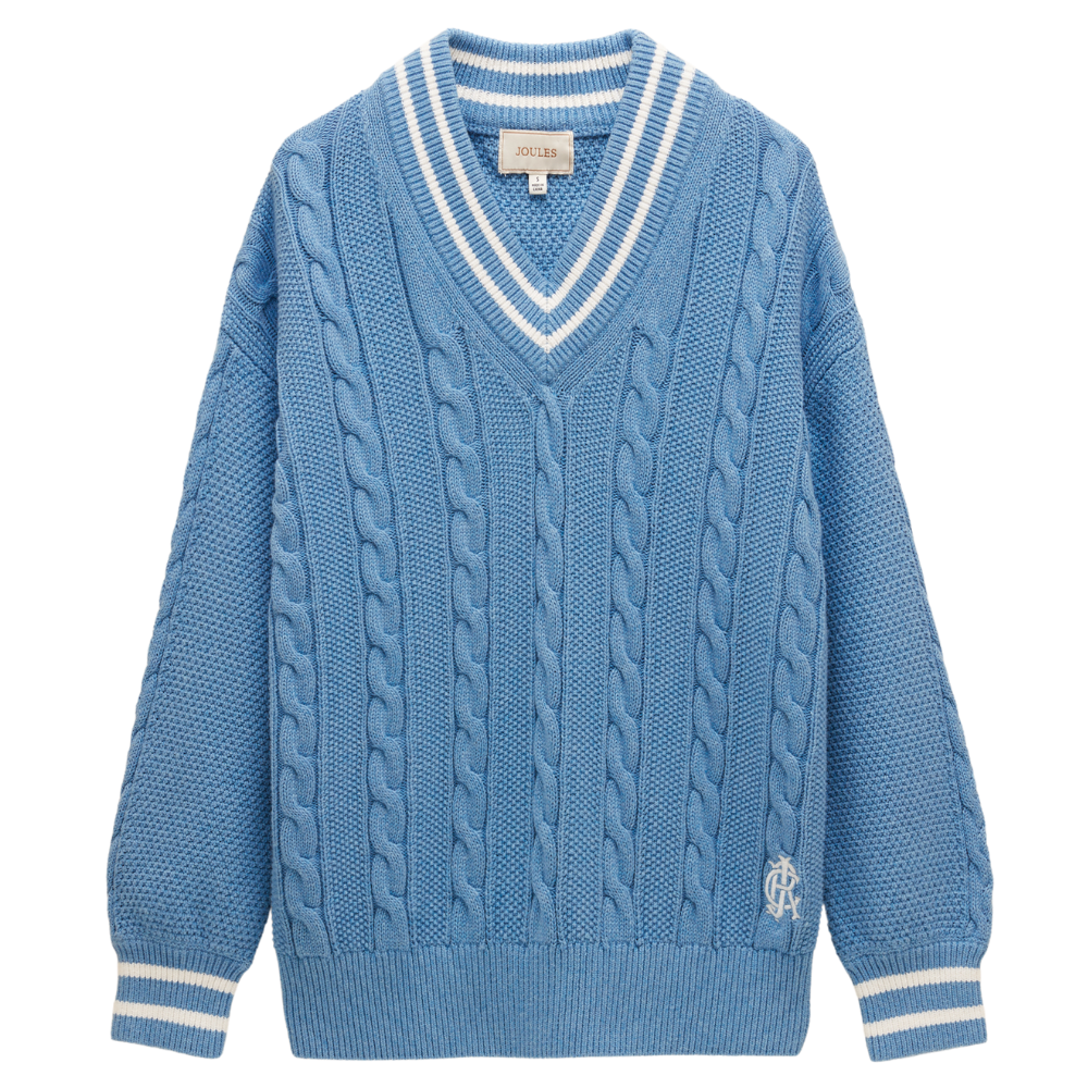 Joules Womens Dibly Cable Knit Cricket Jumper Blue