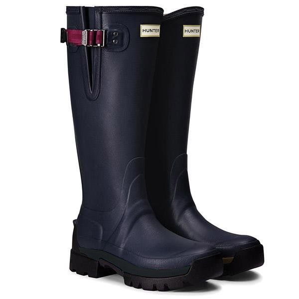 Hunter Womens Balmoral Side Adjustable 3mm Neoprene Wellington Boots  Navy/Peppercorn