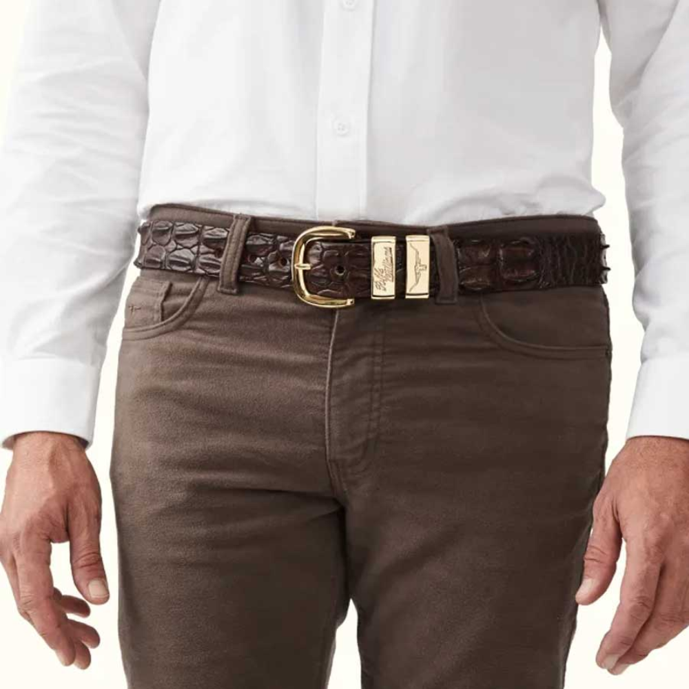 RM Williams Mens Crocodile Leather Belt Chestnut