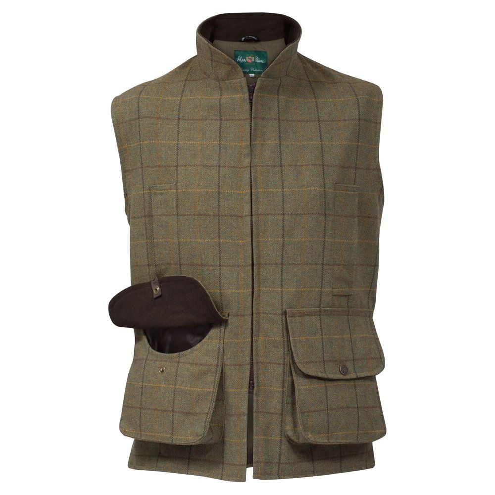 Alan Paine Mens Rutland Tweed Waistcoat Dark Moss